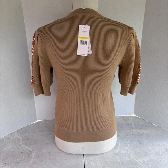 Nanette Nanette Lepore Large New Ribbed Knit Crochet Sleeve Top Shirt Women's - Picture 3 of 11